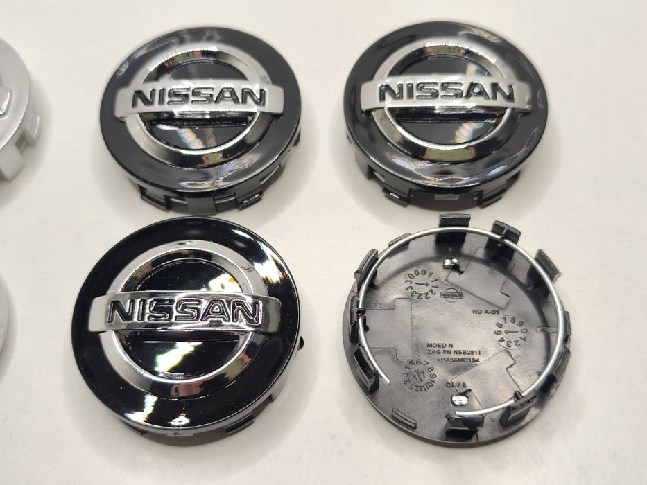4 Centros Jante Nissan 63mm Tampas Cubos Rodas Preto Brilhante Prata Qashqai Juke Navara X-Trail Murano Novo