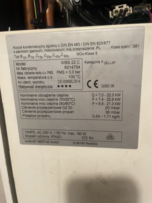 Piec gazowy Brotje WBS 22 C