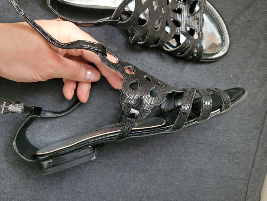 Sandały ażurowe 37 skóra na płaskim obcasie Zodiaco