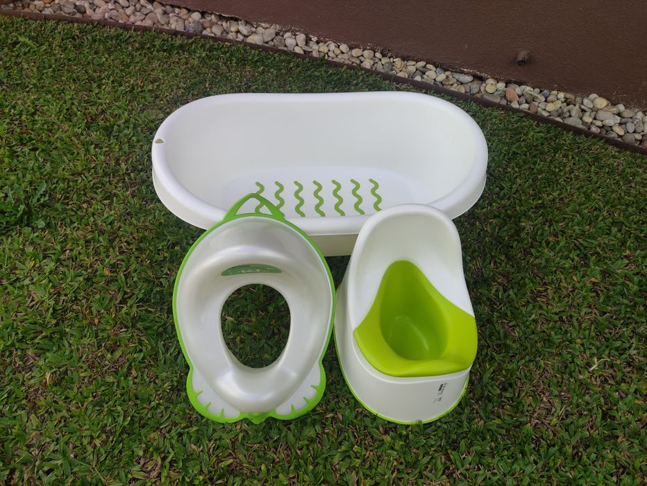 Conjunto de banheira de bebé, pote e redutor