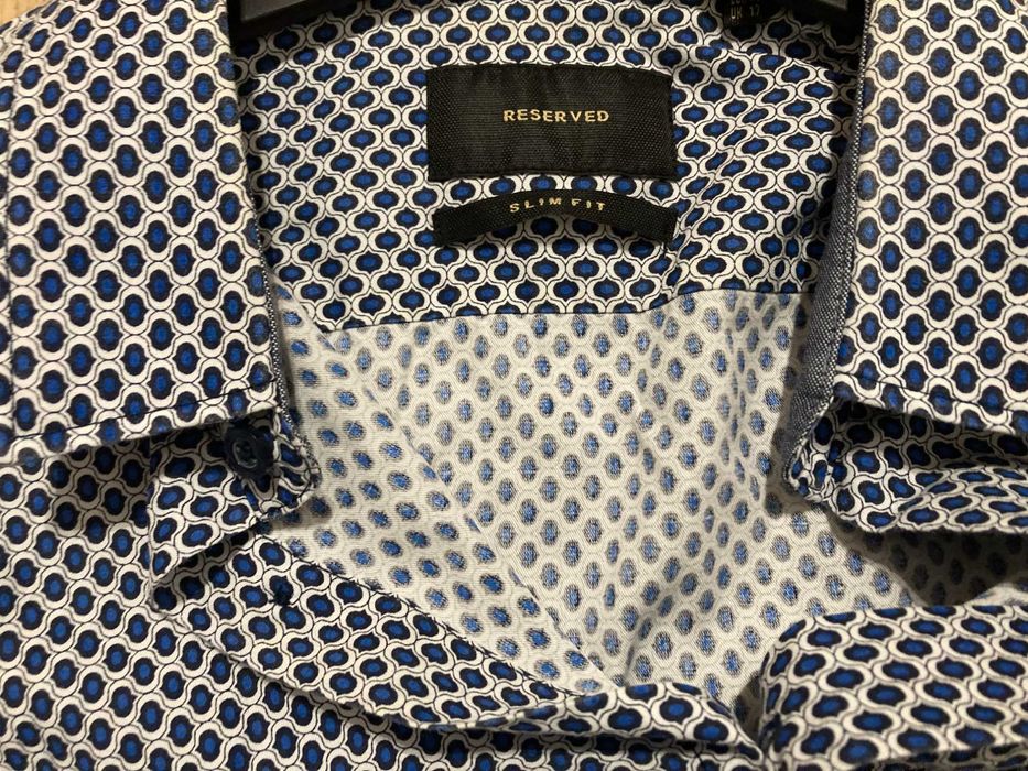 niebieska koszula męska z motywem - Reserved - 43 slimfit - super stan