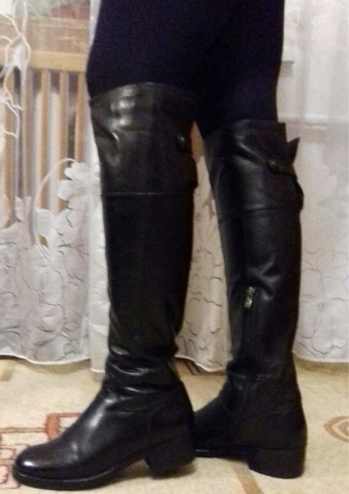 Зимние сапоги, ботфорты женские кожаные сапожки на цигейке