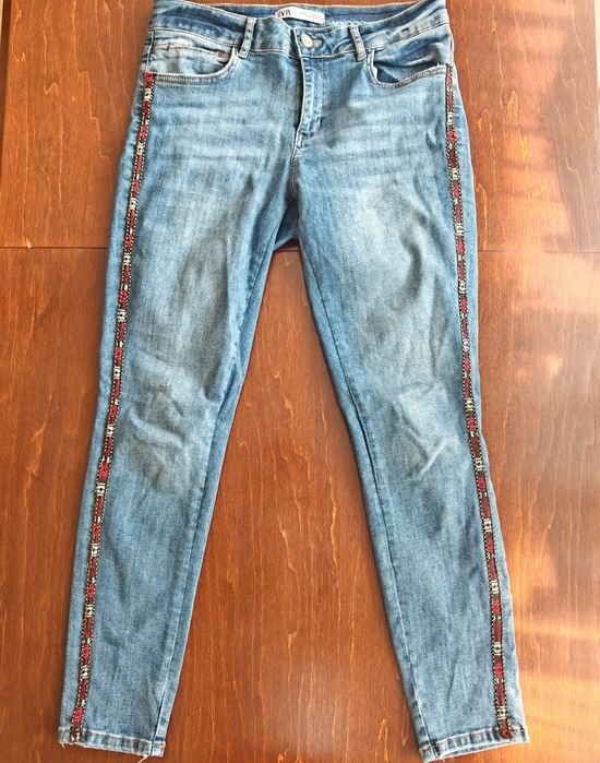Spodnie jeansowe L 40 Zara niebieskie lampasy
