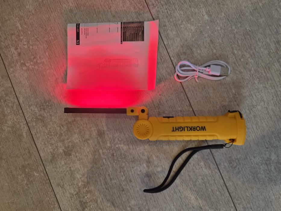 Latarka LED Lampa Warsztatowa z Magnesem Hakiem Akumulator USB