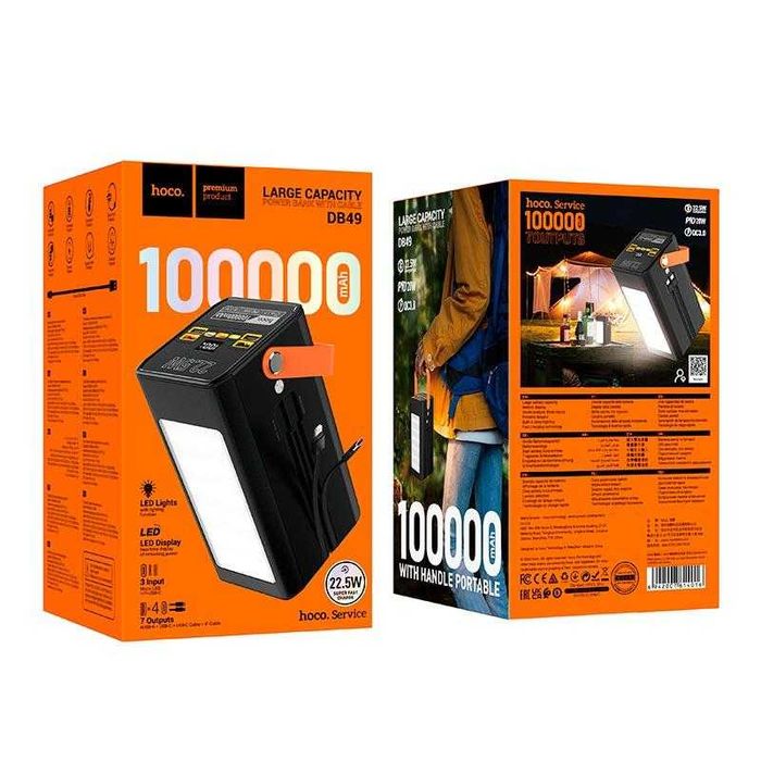 Павербанк Hoco DB49 100000mAh 22.5W/3A зі швидкою зарядкою та ліхтарем ОПТ/Дропшипінг Power Bank потужний