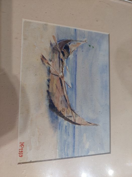 Linda aguarela barcos datada 1939 e assinada pintura quadro