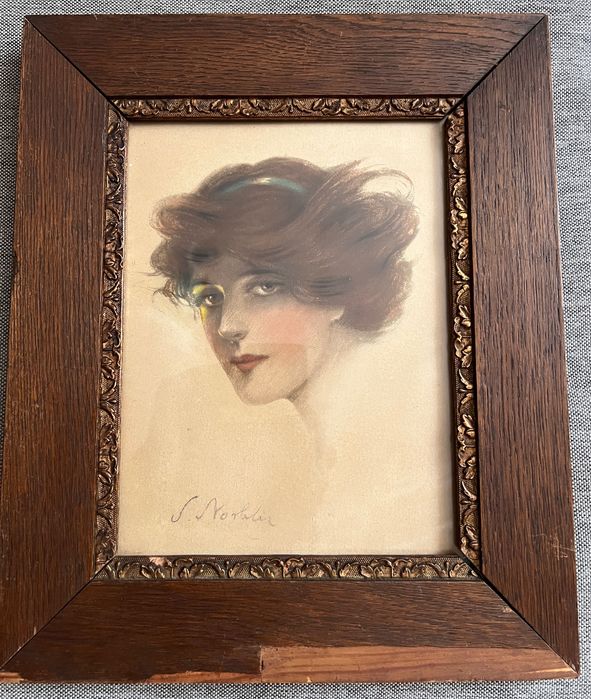 Stara przedwojenna grafika portret