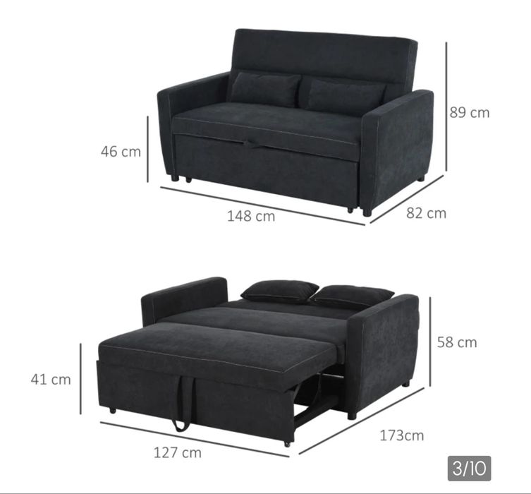 HOMCOM Sofa rozkładana szezlong 2-osobowa