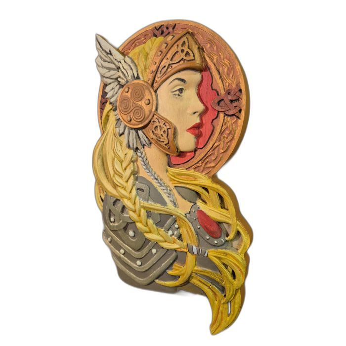 Nordycka wojowniczka, drewniany obraz 3D Wiking 21x35 cm