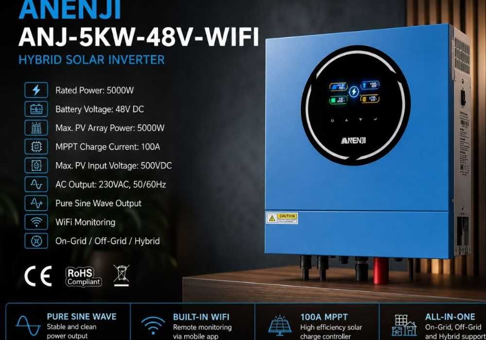 Гібридний інвертор 5kW 48V Wi-Fi для дому та сонячних панелей