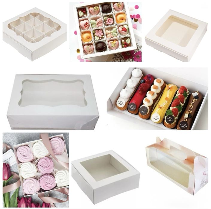 Коробки для цукерок, меренгових рулетів, зефіру, еклерів, шоколадок