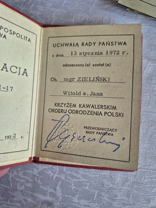 Dokument nadanie  krzyz odrodzenia Polski