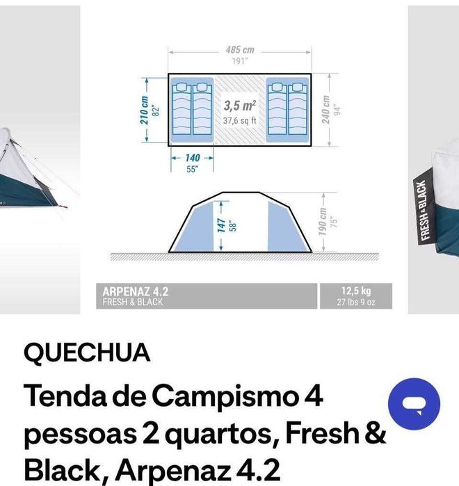 Tenda campismo 4 pessoas