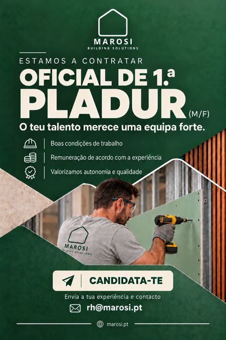 OFICIAL DE 1.ª DE PLADUR (M/F) Cidade do Porto