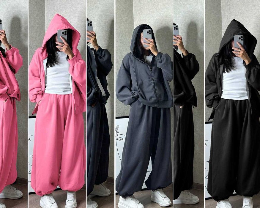 Жіночий зимовий оверсайз костюм НА ФЛІСІ кофта худі і штани джогери