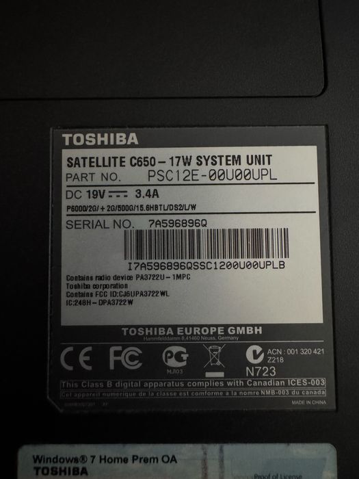 Toshiba Satellite C650-17W, 4GB RAM, HDD 500GB, 15,6” - Office 2010