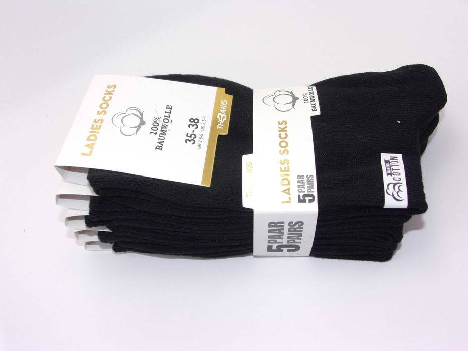 5x Skarpety damskie 100% bawełny czarne, rozmiar 35/38.