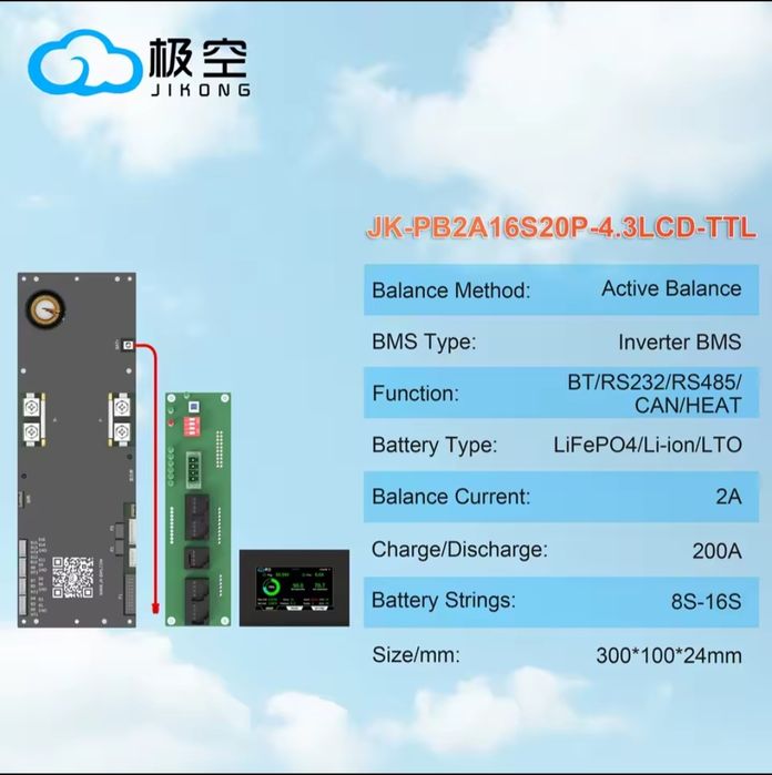 Плата БМС BMS JKbms Инвертор 200а-400а  Активный балансир 2А v19 Диспл