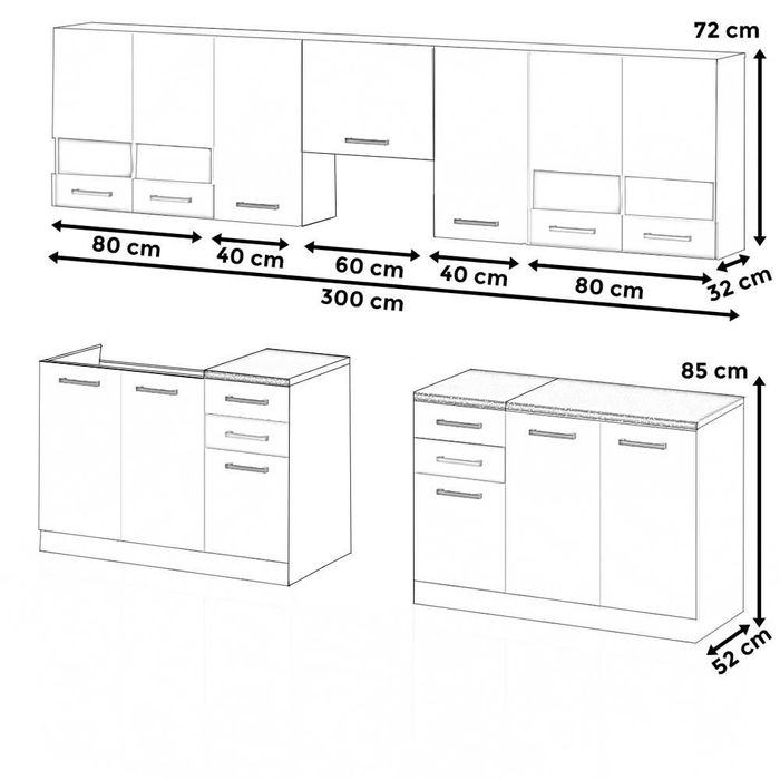 Meble Kuchenne Nowoczesne Elio 3.0m Zestaw Modułowy Duży Pojemny Biały