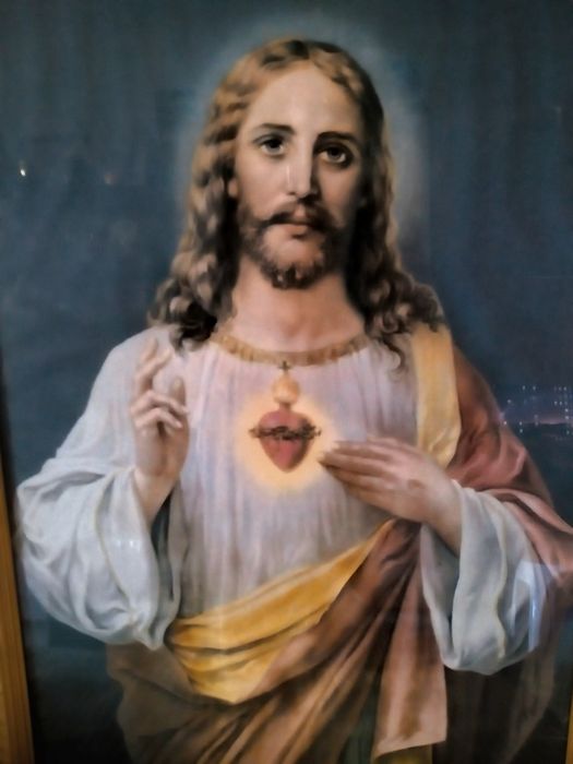 Sagrado Coração de Jesus moldura metálica muito antiga - ÚLTIMOS DIAS