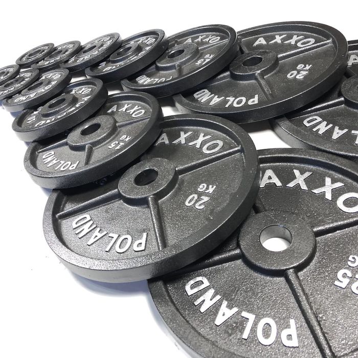 Obciążenie olimpijskie żeliwne Axxo zestaw 157.5 kg fi51