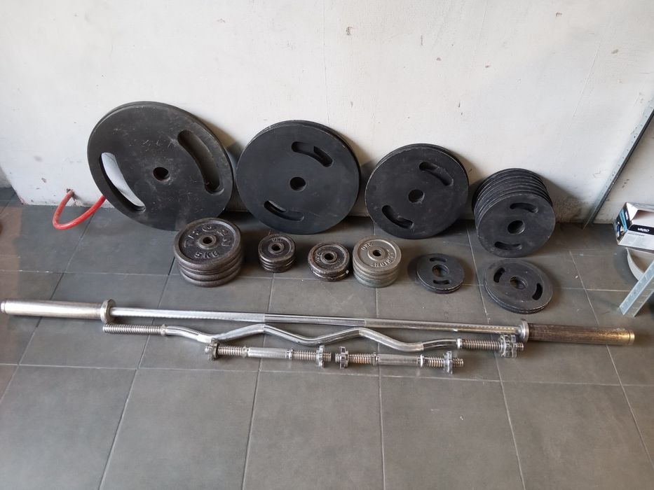 Kompletny zestaw na domową siłownię: Żeliwo 180 kg + Gryfy i Hantle