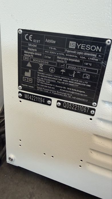 Autoklaw Yeson 8L | 170 cykli | 2022 rok