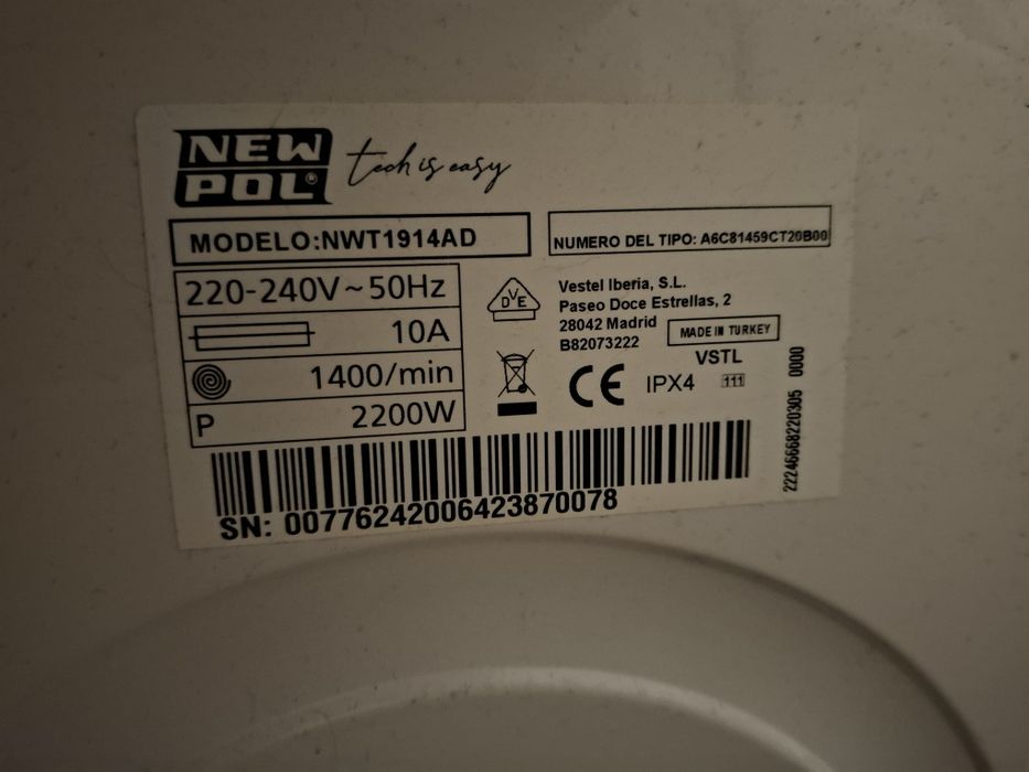 Máquina de Lavar Roupa NEW POL NWT1914AD