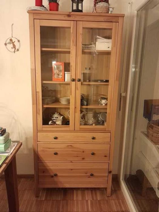 Komoda IKEA HEMNES-drewno-kolor naturalny-kredens -witryna regal