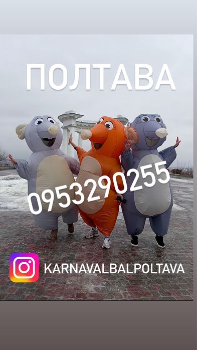 Надувні костюми криси ,миші ,жаби ,дракона,жирафа,корови