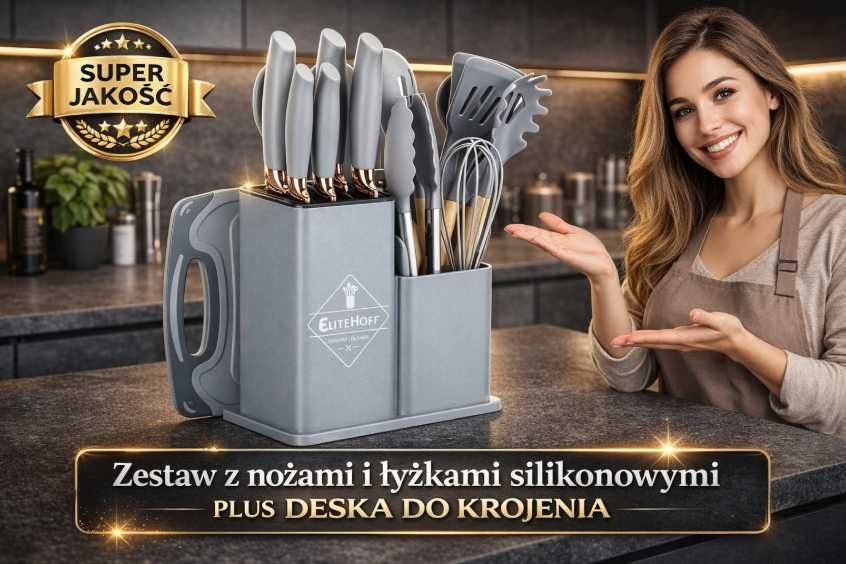 Zestaw noży kuchennych silikonowych w bloku + deska komplet kuchenny