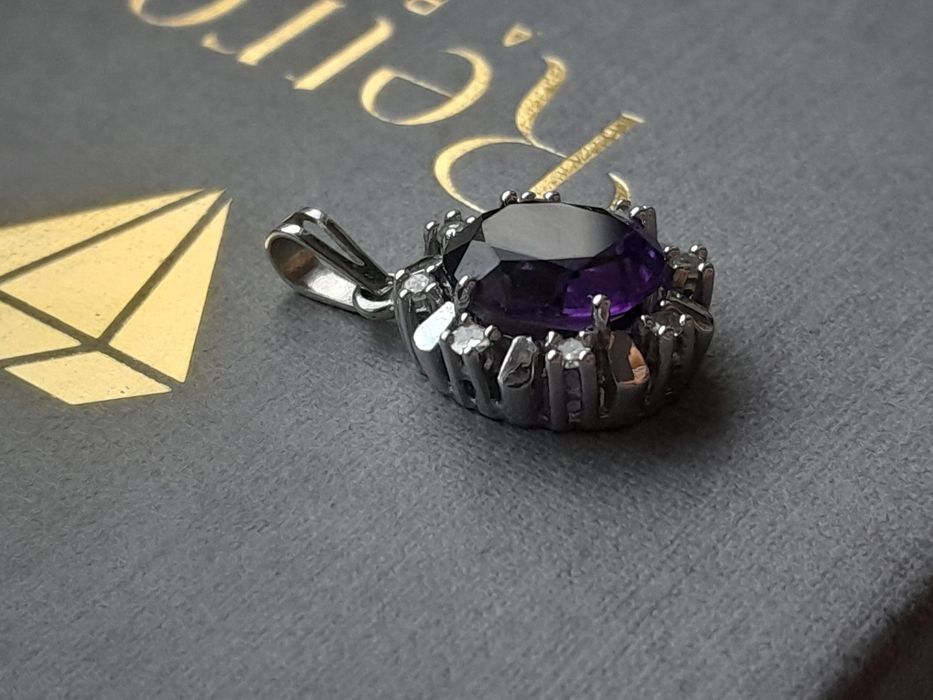 Wisiorek 2.93g Ametyst Diamenty 0.16ct Złoto 585