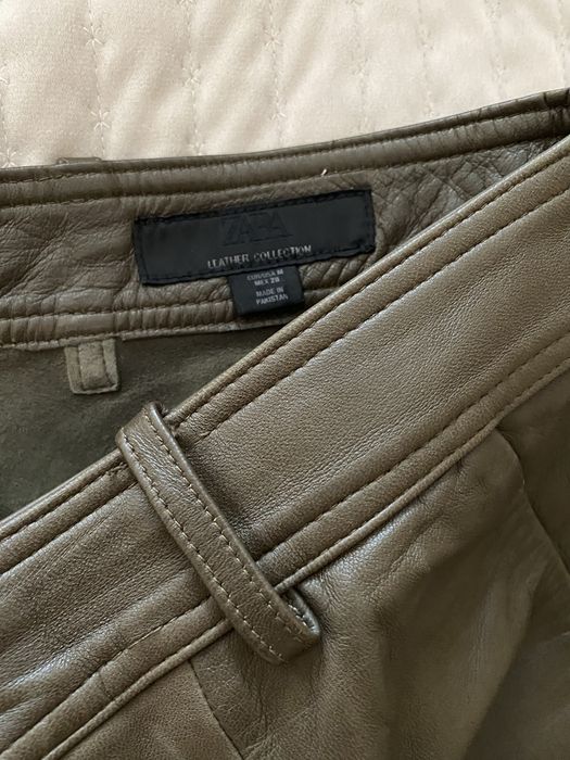 Zara шкіряні 100% широкі штани хакі М