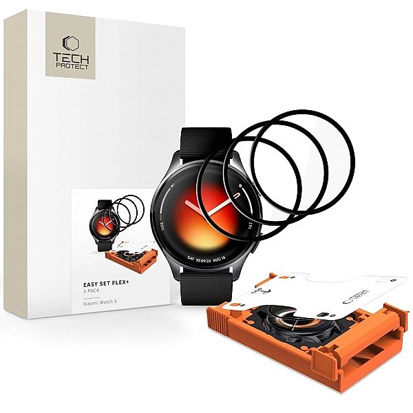 Szkło Hybrydowe Tech-Protect Easy Set Flex+ 3-Pack Xiaomi Watch 5 Blac