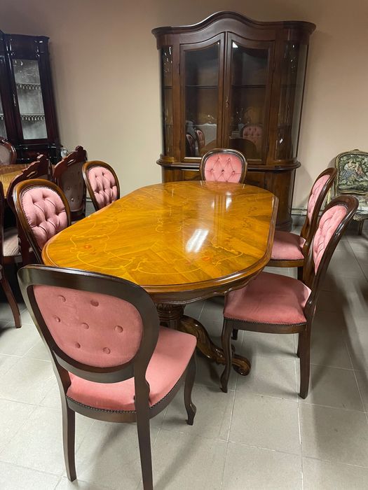 Piękna Stylowa Włoska Witryna/Kredens Gięte Szyby Intarsje