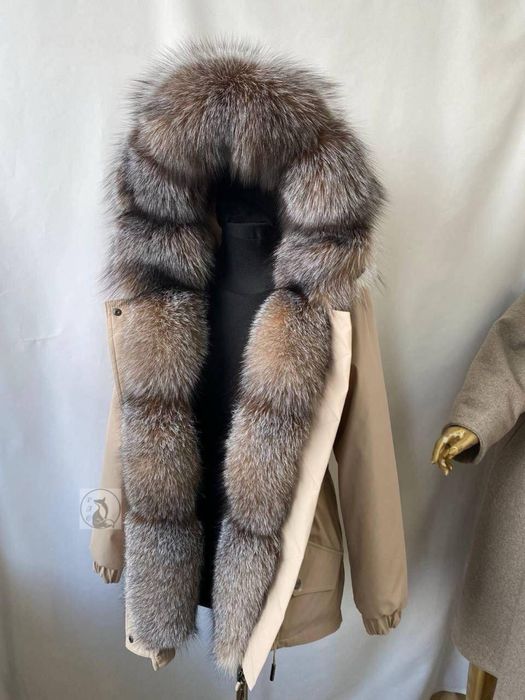 Зимняя куртка бежевая, парка с натуральным мехом блюфрост. Разм. 42-60