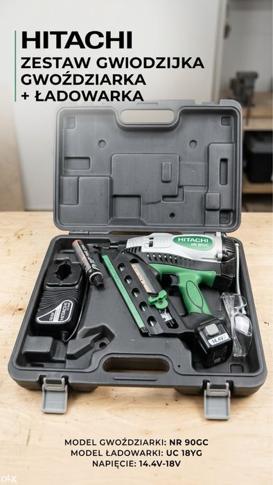 Gwoździarka gazowa Hitachi NR 90GC + Ładowarka + Walizka (Zestaw)plus 2 gazy orginalne gratis