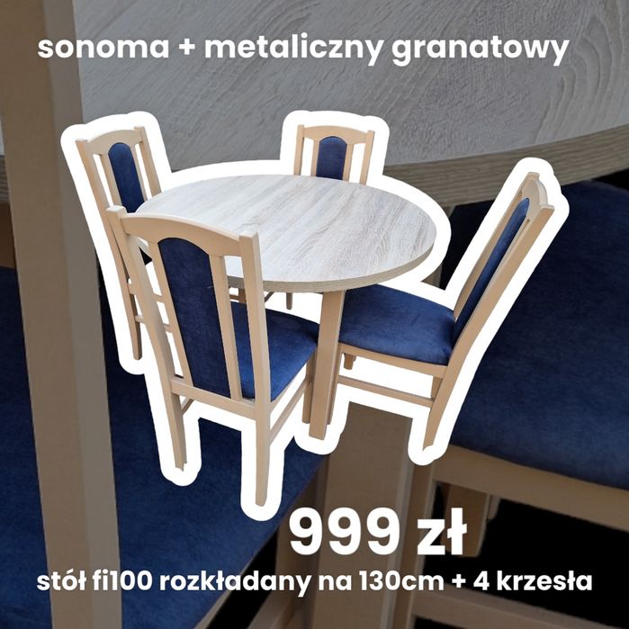 Nowe: Stół okrągły + 4 krzesła, różne kolory, transport cała POLSKA