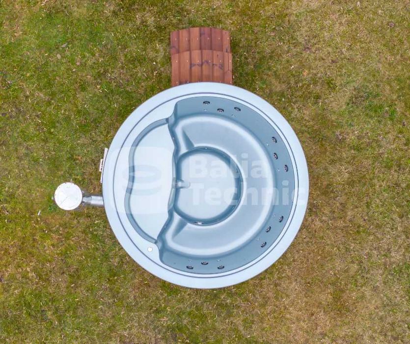 Bogato wyposażona BALIA OGRODOWA akrylowa HARMONY 200 cm | Z piecem na drewno Hydromasazem Aeromasaz LED AKRYL Okrągła Termodrewno Jacuzzi Ruska Bania