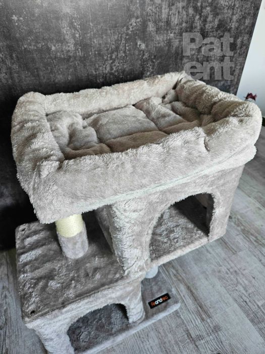 Drapak dla kota kompaktowy 67 cm szary domek słupek legowisko