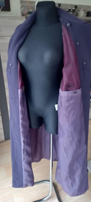 Fioletowy płaszcz super skład wełna kaszmir retro vintage r. L