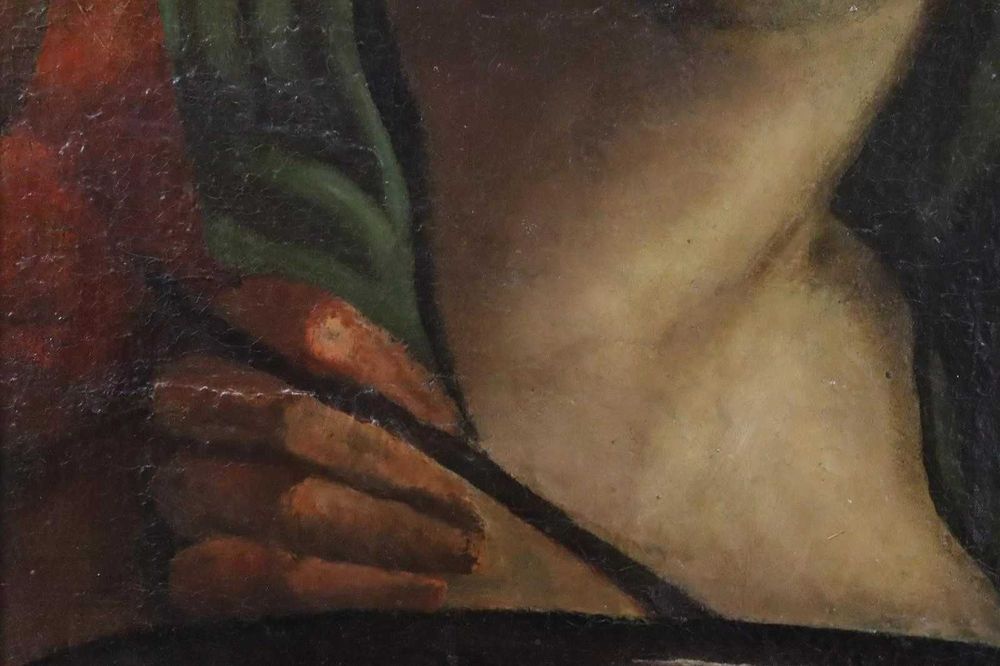 Kobieta przy wieczerzy, stary obraz XVII/XVIII wiek