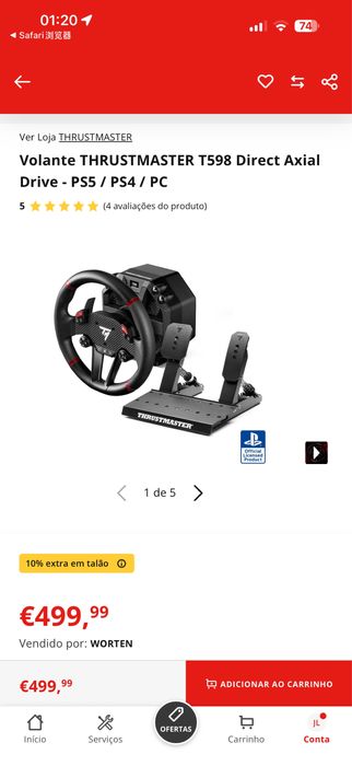 Thrustmaster T598 + Suporte (Racing Wheel Stand) – Como novo
