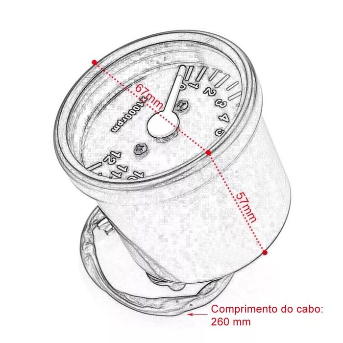 Conta-rotações tacómetro analógico universal moto 0-12000 RPM 12V