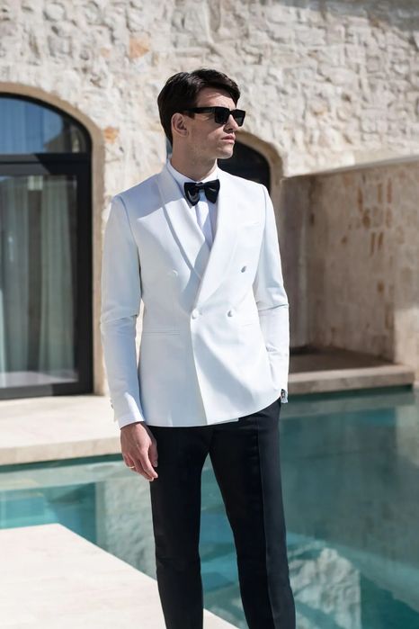 Garnitur Recman  Winkel Ecru Slim Fit Dwurzędowa Wełna Cudo