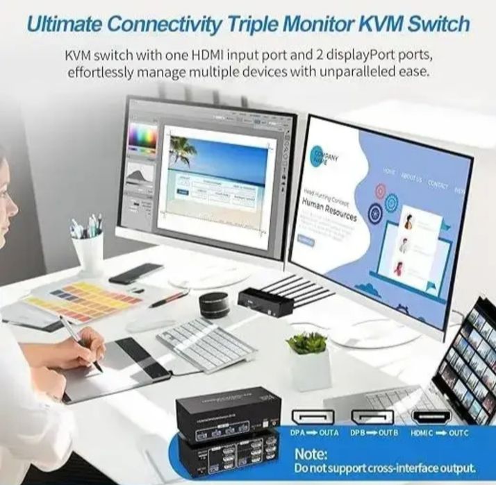KVM-переключатель VPFET 8K на 3 монитора для 2 ПК HDMI и DP 4 USB 3.0