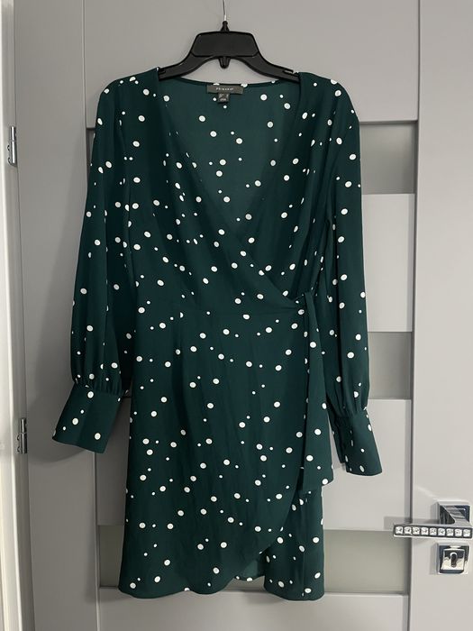 Primark sukienka groszki butelkowa zielen roz.40