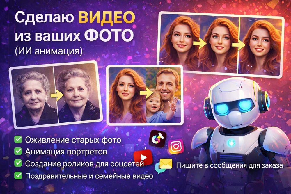 Сделаю видео из ваших фото (ИИ анимация) Бесплатное демо 5-7 сек
