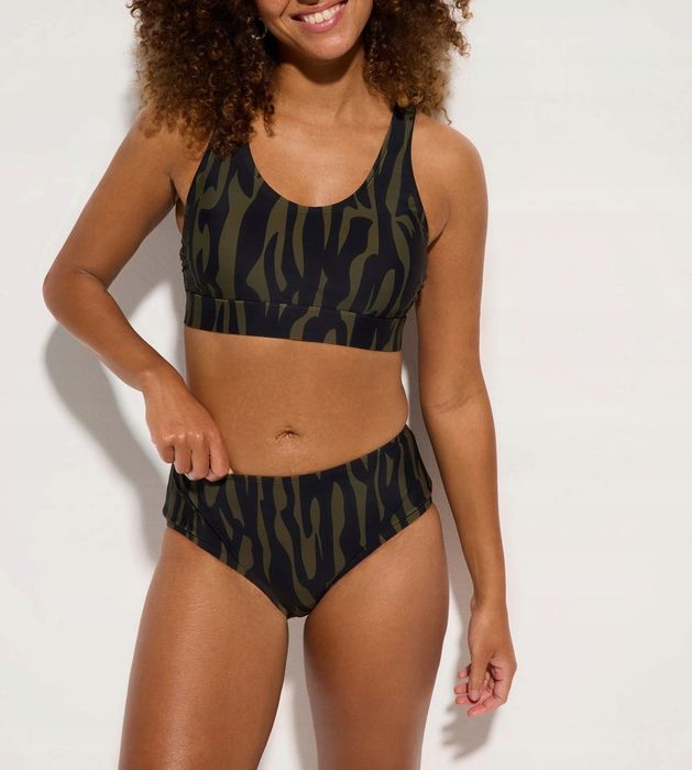 B.P.C bikini bustier czarno-oliwkowe we wzory z figami 40.