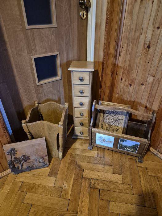 Zestaw gazetnik donica komódka skrzynia drewniana